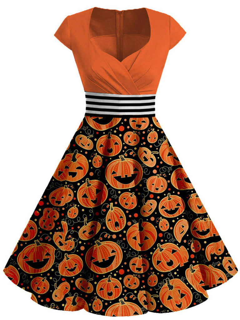 Orange 1950s Costume Dress, classic 1950s style elegant retro fashion - Image 1