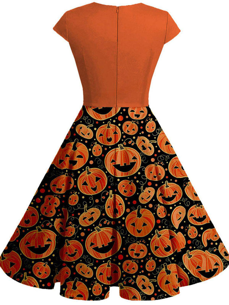 Orange 1950s Costume Dress, classic 1950s style elegant retro fashion - Image 2