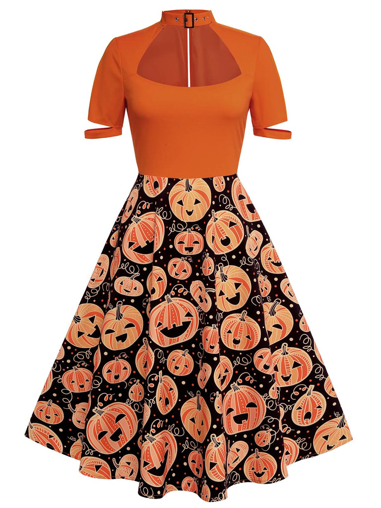 Orange 1950s Halloween Pumpkin Swing Dress, vintage dress, retro fashion, rockabilly, pin-up fashion - perfect for women who love vintage and retro fashion