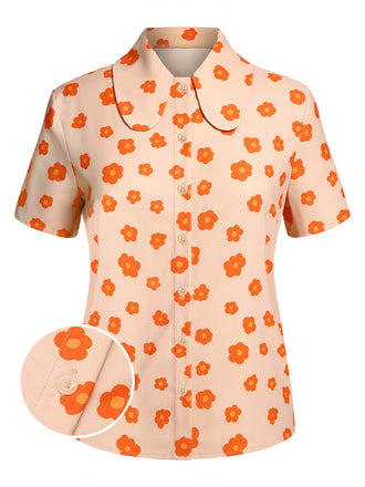 Orange 1960s Floral Short Sleeves Shirt, vintage fashion, retro style - perfect for women who love vintage and retro fashion