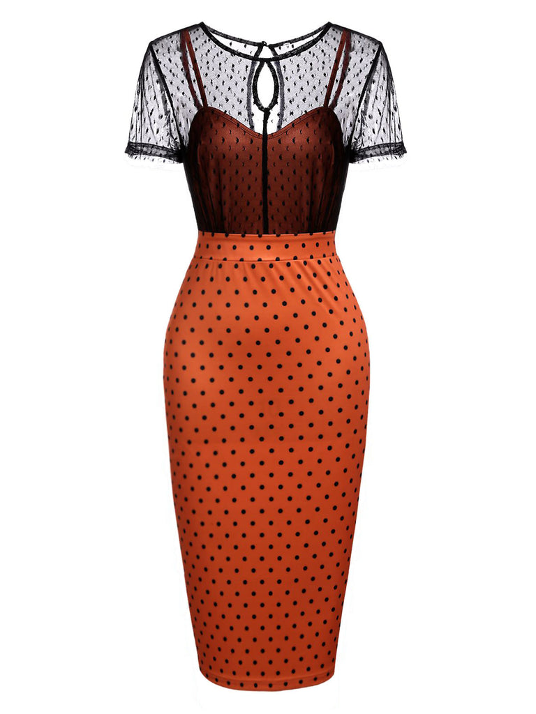 Orange 1960s Illusion Bodycon Dress, classic 1960s style elegant retro fashion - Image 2