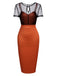 Orange 1960s Illusion Bodycon Dress, classic 1960s style elegant retro fashion - Image 2
