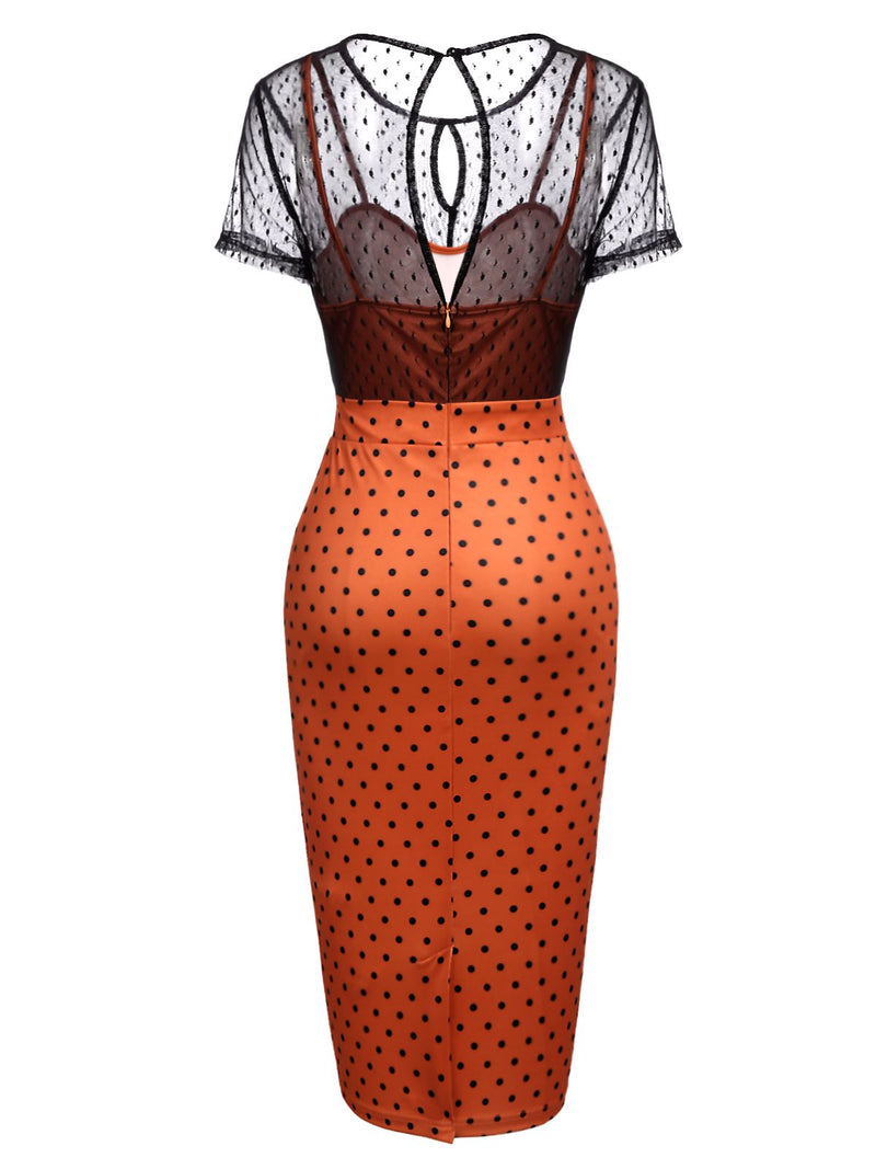 polka dot dress orange 1960s & Pink Dress, sz. XS knee length Style It With Orange 1960s Illusion Bodycon Dress