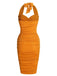 Orange 1960s Solid Folds Halter Pencil Dress, vintage dress, retro fashion - perfect for women who love vintage and retro fashion