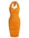 Orange 1960s Solid Folds Halter Pencil Dress, vintage dress, retro fashion - perfect for women who love vintage and retro fashion