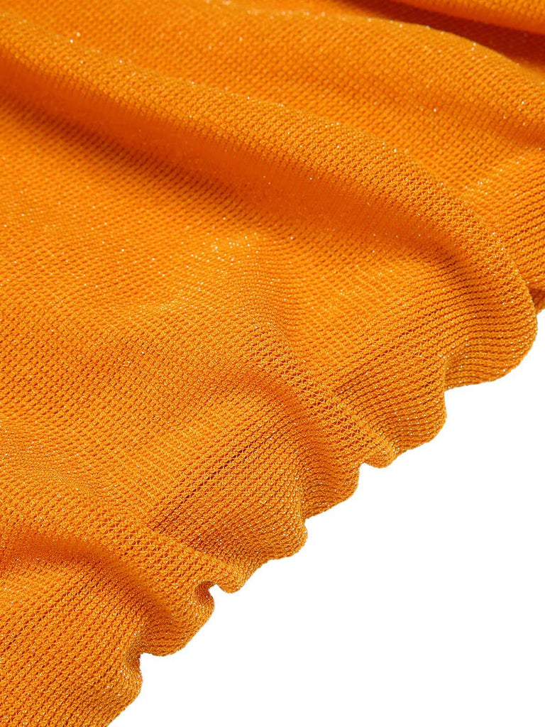 Orange 1960s Solid Folds Halter Pencil Dress, vintage dress, retro fashion - perfect for women who love vintage and retro fashion