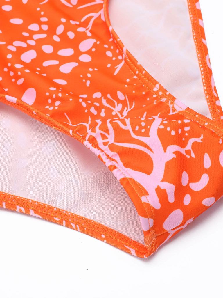Orange Floral Lace-up One-piece Swimsuit — vintage elegance for the modern woman
