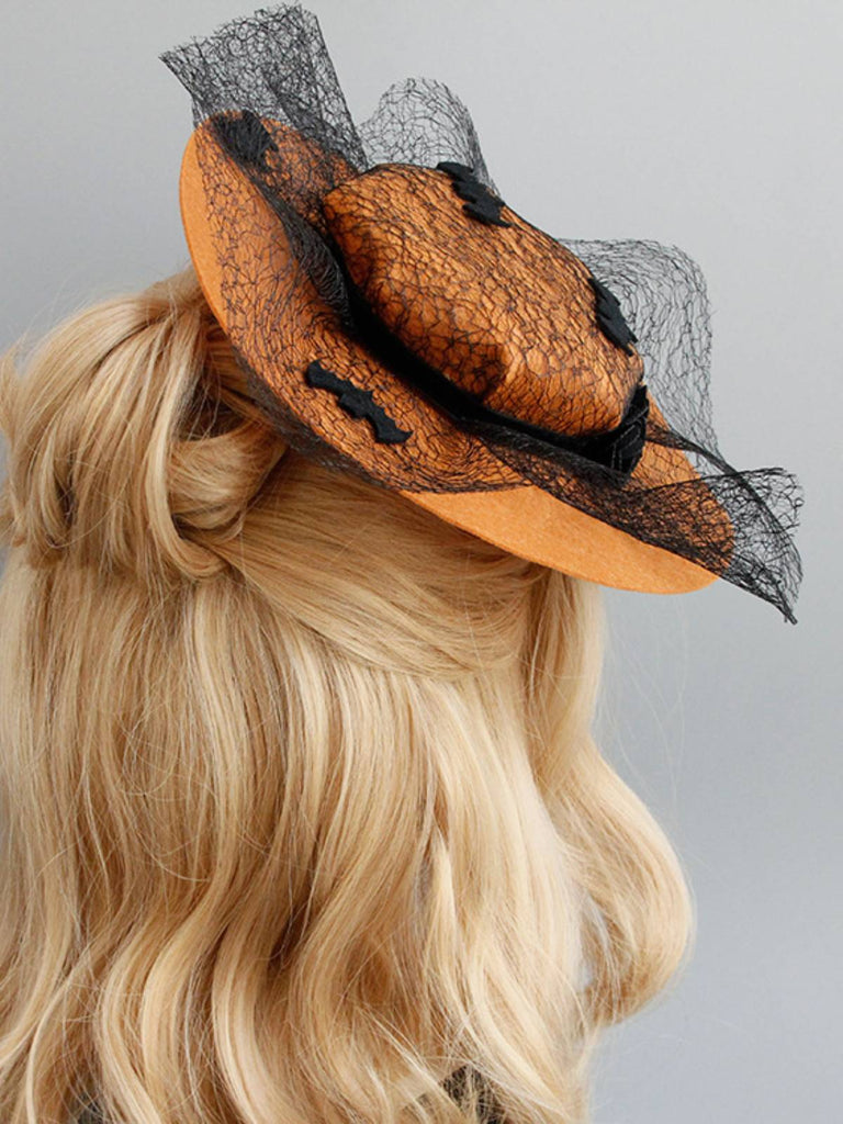 Orange Retro Halloween Lace Bat Hat, vintage fashion, retro style - perfect for women who love vintage and retro fashion