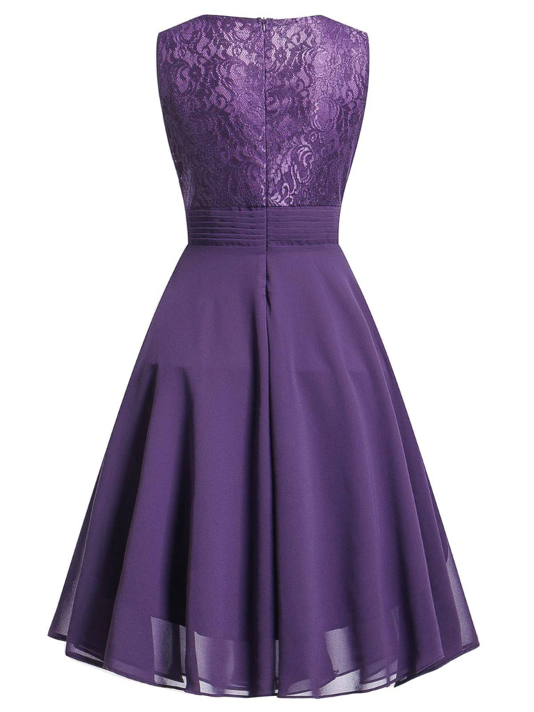 1950s Solid Lace Sleeveless Swing Dress