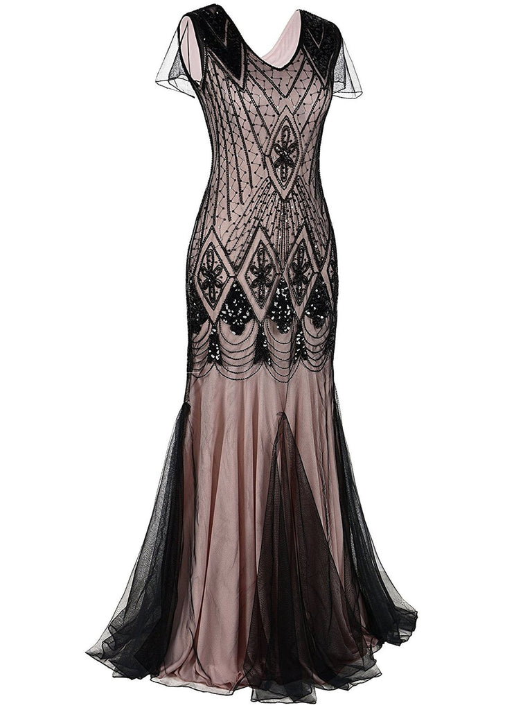 Pink 1920s Cap Sleeve Sequin Evening Dress — vintage elegance for the modern woman