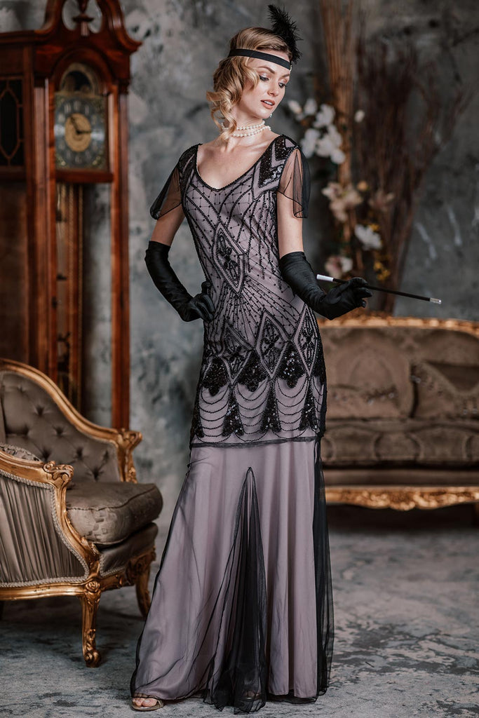 Pink 1920s Cap Sleeve Sequin Evening Dress — vintage elegance for the modern woman