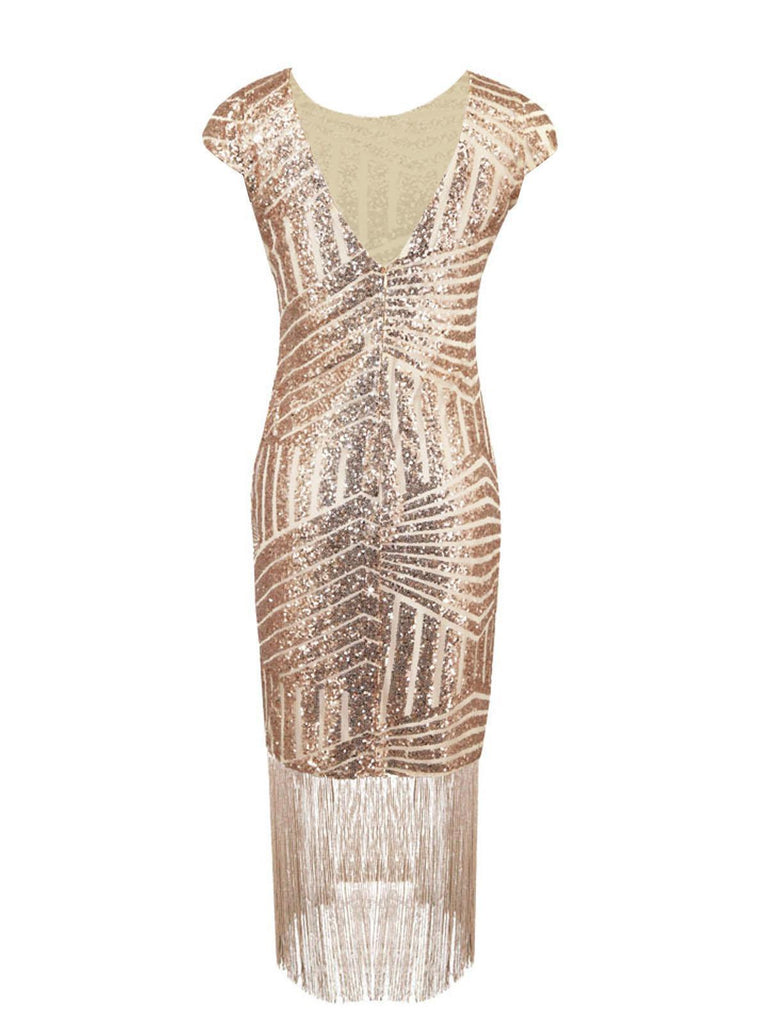 Retro Stage 1920s Sequin Fringed Dress Champagne Retro Stage 1920s Sequin Fringed Dress Champagne