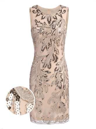 Pink 1920s Sequined Foral Sleeveless Dress: timeless style reimagined