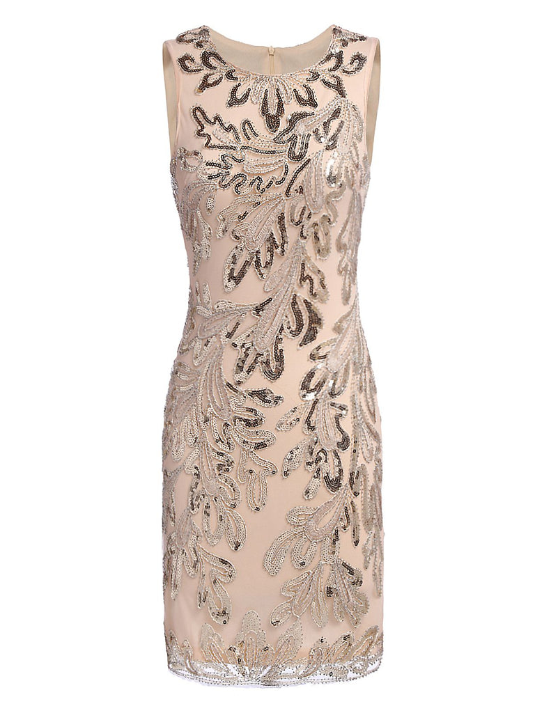 Pink 1920s Sequined Foral Sleeveless Dress — vintage elegance for the modern woman