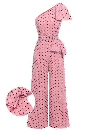 Pink 1930s Polka Dot One-shoulder Jumpsuit: timeless style reimagined