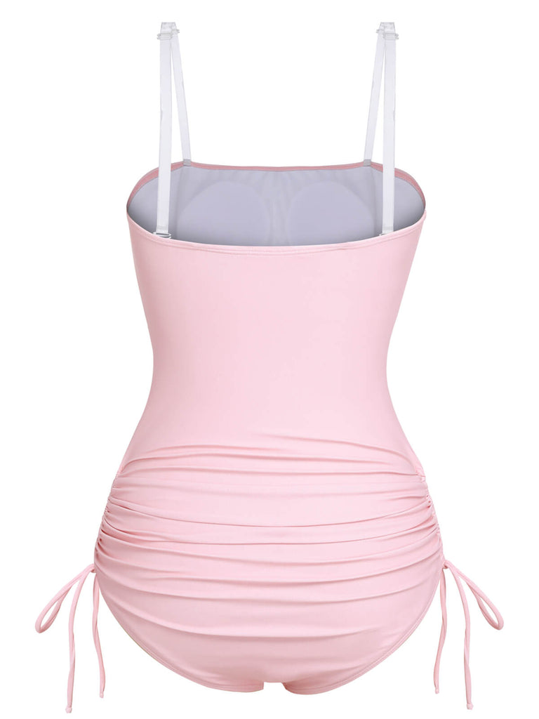 Pink 1940s Rose Strap One-piece Swimsuit, vintage swimsuit, pin-up swimwear - perfect for women who love vintage and retro fashion