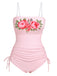 Pink 1940s Rose Strap One-piece Swimsuit, vintage swimsuit, pin-up swimwear - perfect for women who love vintage and retro fashion