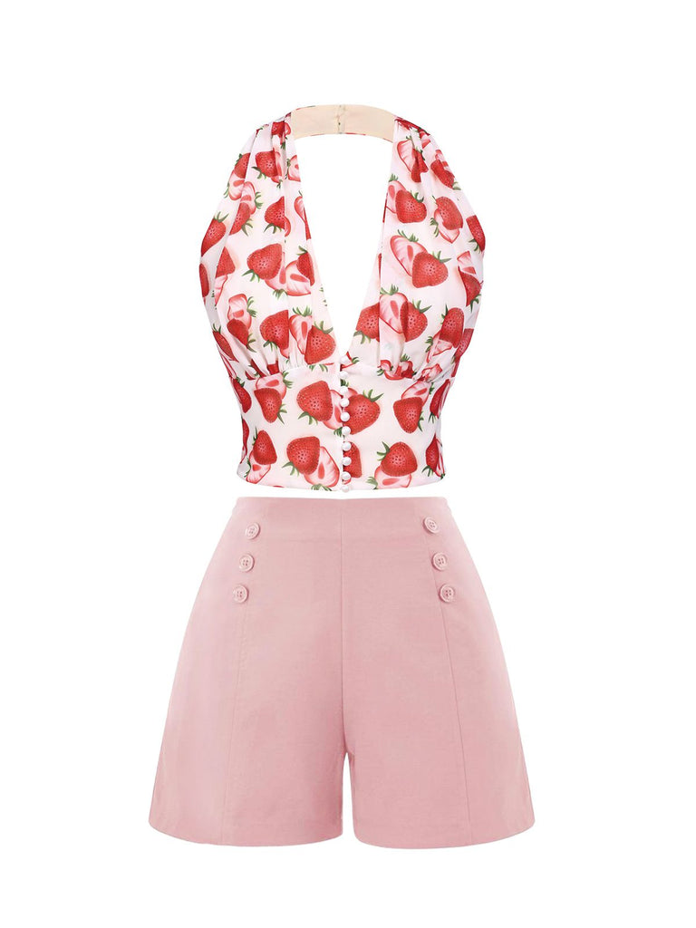 Pink 1950s Button Solid Shorts — vintage elegance for the modern woman