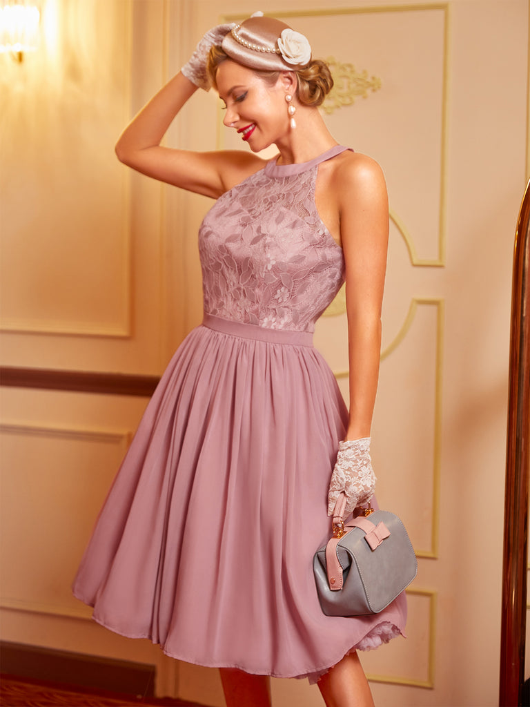 Pink 1950s Floral Lace Swing Dress — vintage elegance for the modern woman