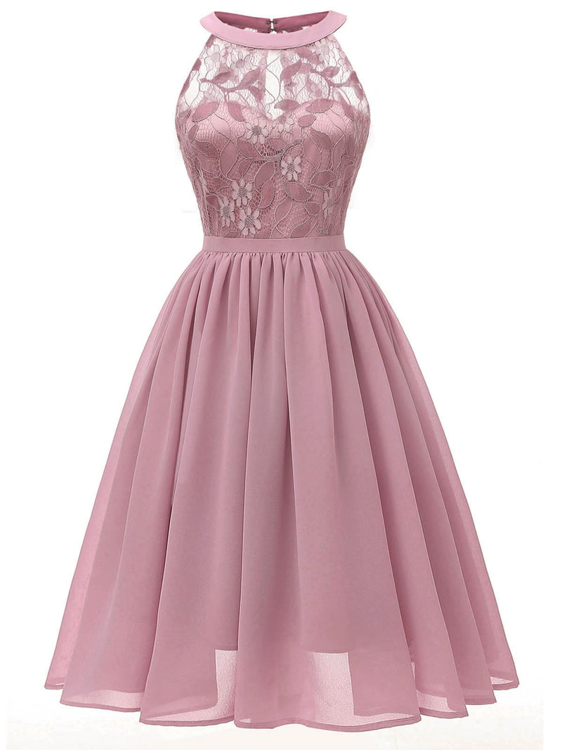 A-Line Cocktail Dresses Minimalist Dress Party Dress Wedding Guest Short Mini Sleeveless Halter Neck Lace with Pleats Dress to impress 2025