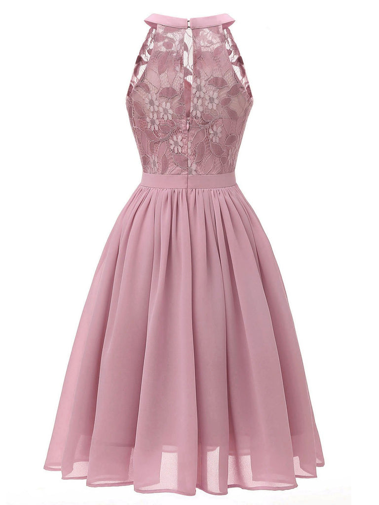 1950s Audrey Hepburn Style Retro Glamour Dress Pink Sleeveless Jewel Neck Lace Swing Dress 1950s Audrey Hepburn Style Retro Glamour Dress Pink Sleeveless Jewel Neck Lace Swing Dress