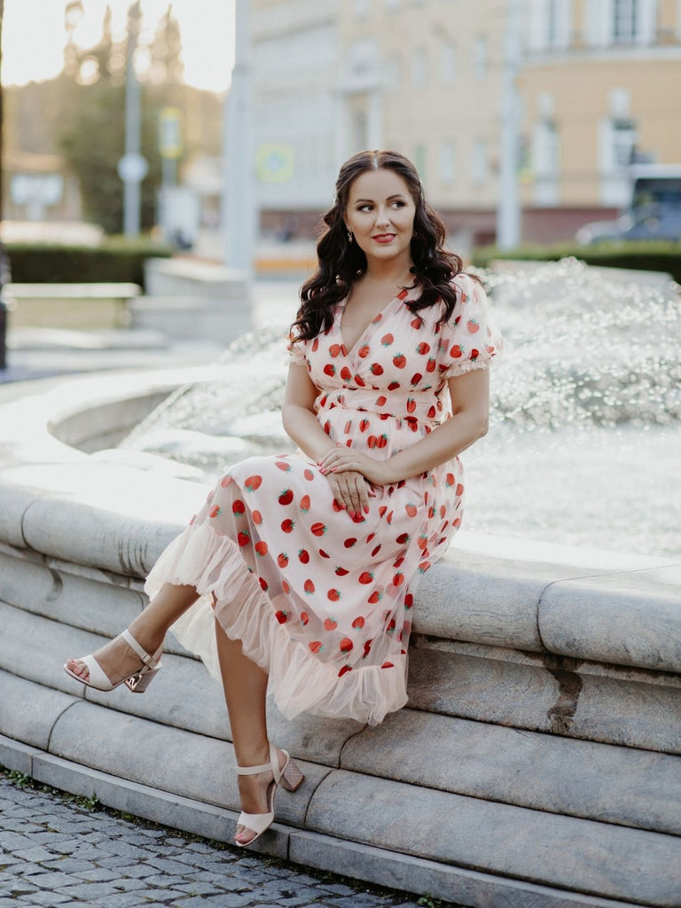 Pink 1950s Lace Strawberry Swing Dress | Retro Stage