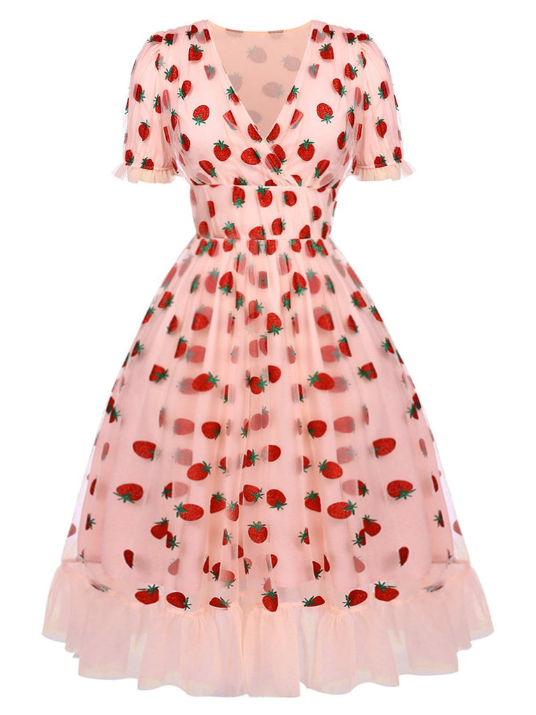 Side view: 1950s Pink 1950s Lace Strawberry Swing 