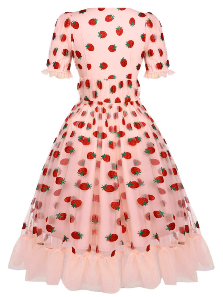 Detail view: 1950s Pink 1950s Lace Strawberry Swin