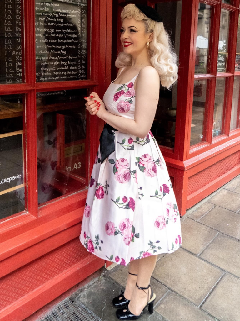 Pink 1950s Rose Floral Swing Dress | Retro Stage Pink 1950s Rose Floral Swing Dress | Retro Stage