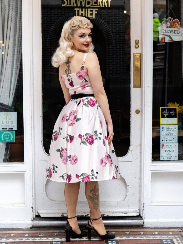 pink rose swing dress Unique Vintage Light Pink & Roses Swing Dress