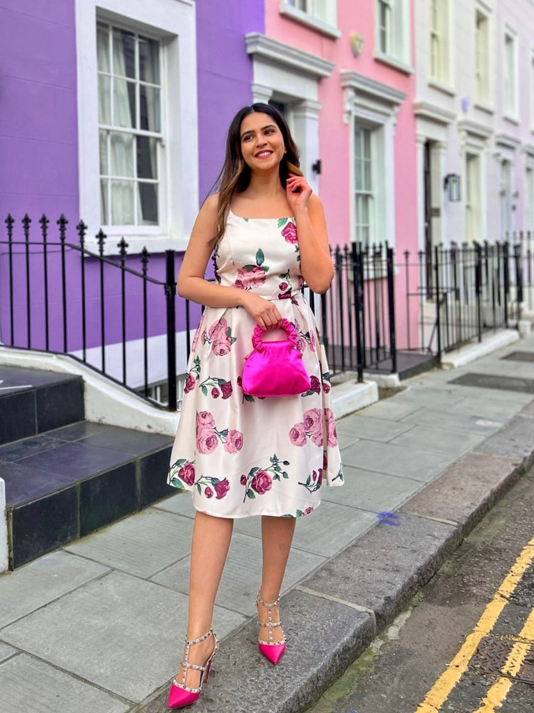 pink rose swing dress Unique Vintage Light Pink & Roses Swing Dress