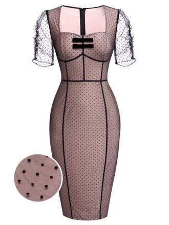 Pink 1960s Polka Dot Mesh Pencil Dress: timeless style reimagined