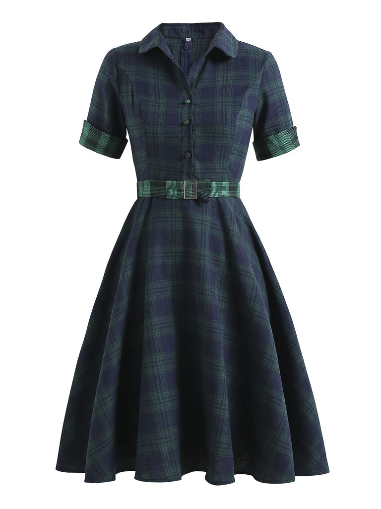 Plaids 1950s Buttoned Belted Swing Dress — vintage elegance for the modern woman