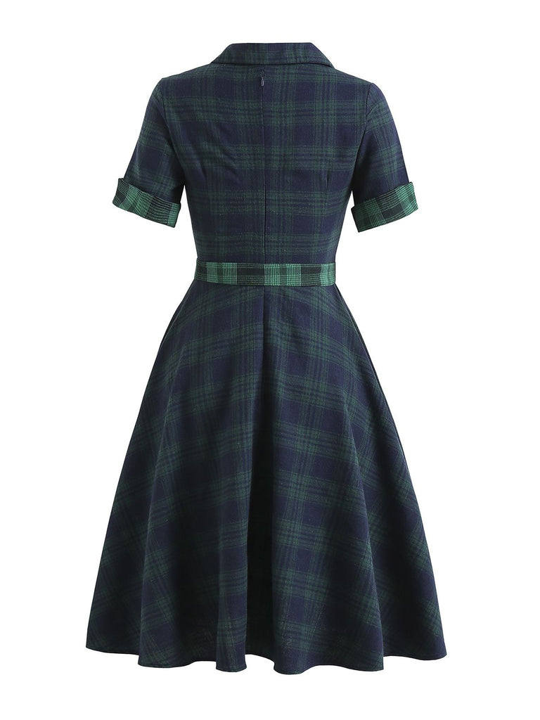 Plaids 1950s Buttoned Belted Swing Dress | Retro Stage Plaids 1950s Buttoned Belted Swing Dress | Retro Stage