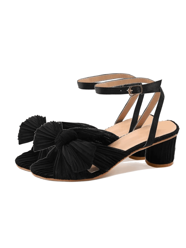 Pleated Chiffon Bowknot Chunky Heels Sandals: timeless style reimagined