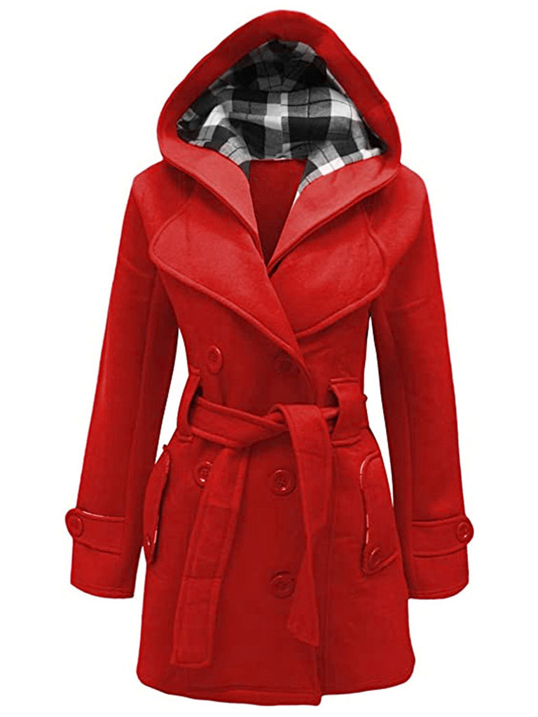 Retro Solid Belt Double-breasted Coat