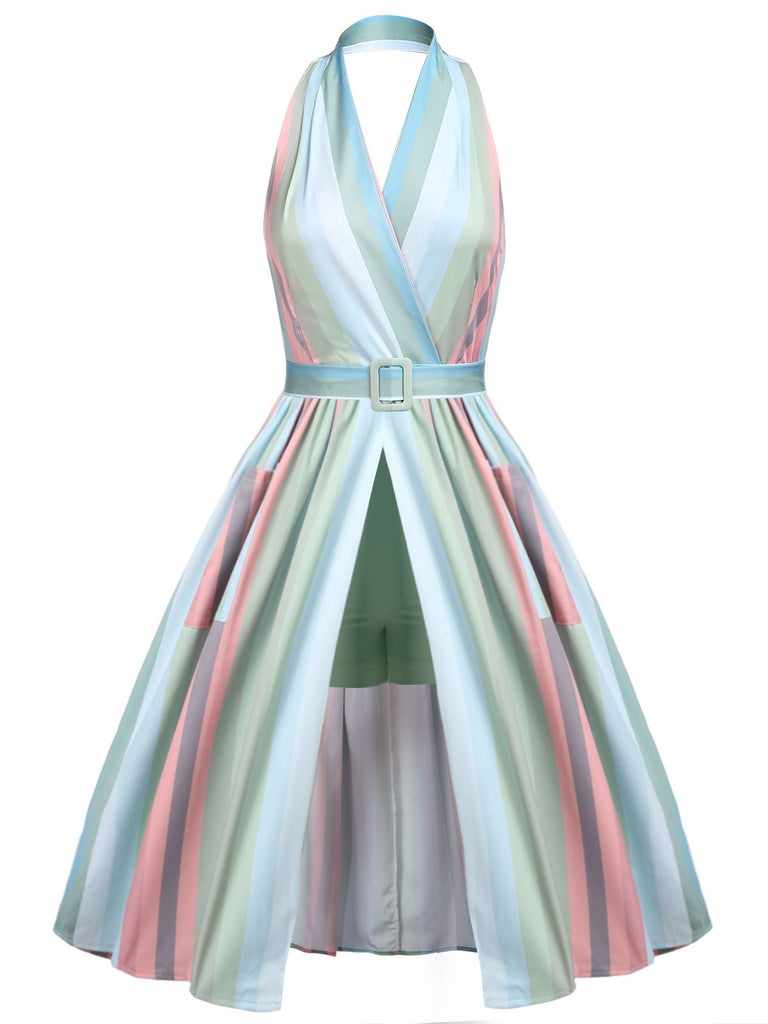 Rainbow 1950s Stripe Pocket Swing Dress | Retro Stage Rainbow 1950s Stripe Pocket Swing Dress | Retro Stage