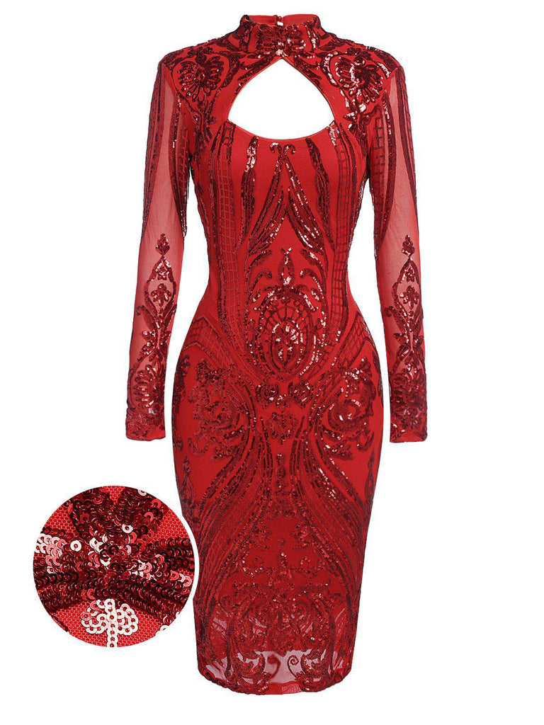 US Warehouse] Red 1920s Sequined Keyhole Dress