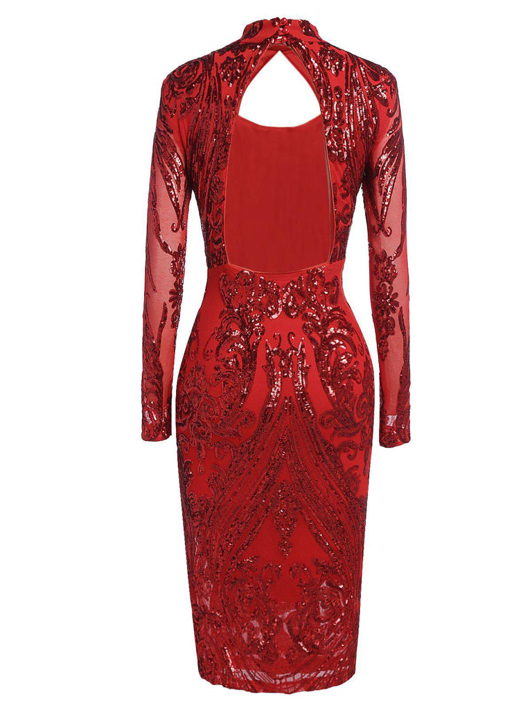 US Warehouse] Red 1920s Sequined Keyhole Dress