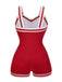 Red 1940s Solid Patchwork V-Neck Swimsuit, vintage swimsuit, pin-up swimwear - perfect for women who love vintage and retro fashion
