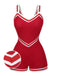Red 1940s Solid Patchwork V-Neck Swimsuit, vintage swimsuit, pin-up swimwear - perfect for women who love vintage and retro fashion