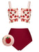 Red 1940s Strawberry Mesh Strap Swimsuit, vintage swimsuit, pin-up swimwear - perfect for women who love vintage and retro fashion