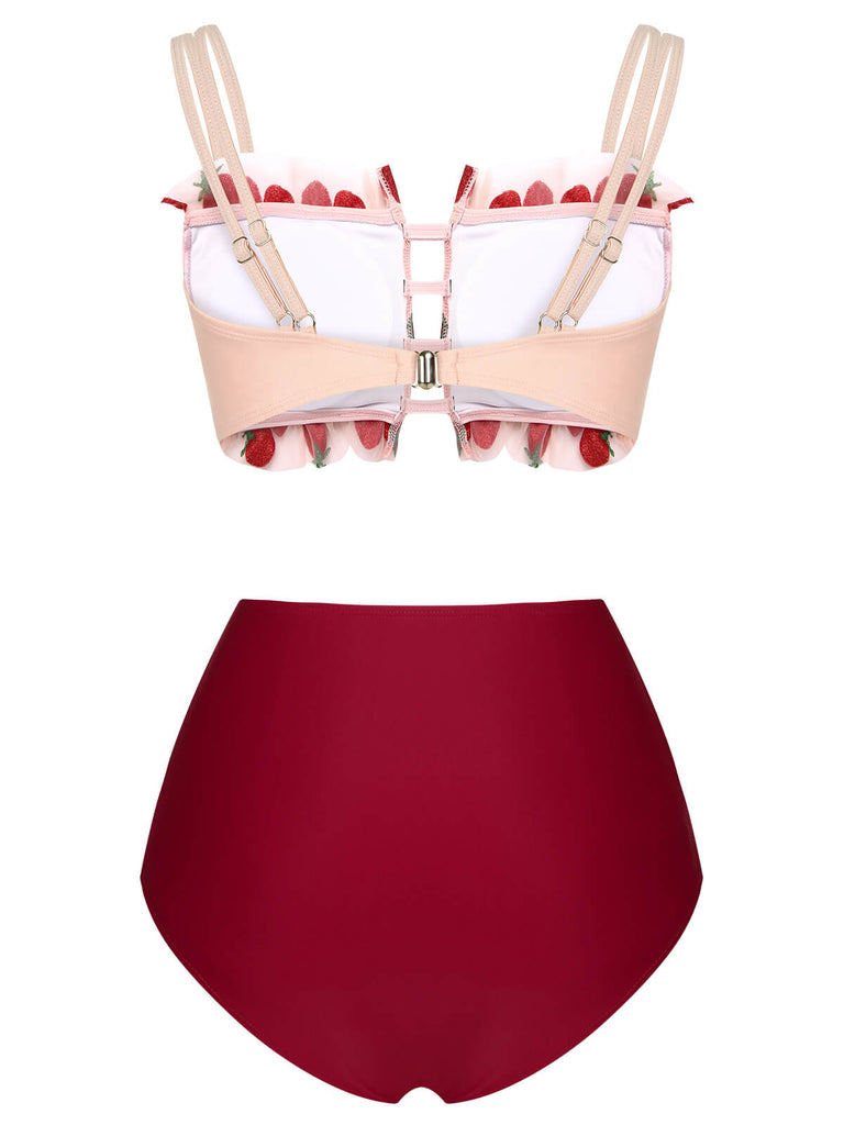 Red 1940s Strawberry Mesh Strap Swimsuit, vintage swimsuit, pin-up swimwear - perfect for women who love vintage and retro fashion