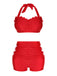 Red 1950s Button Ruffles Halter Swimsuit — vintage elegance for the modern woman