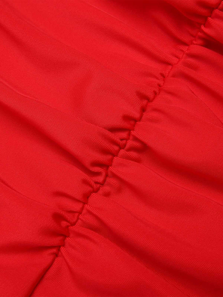 Red 1950s Button Ruffles Halter Swimsuit — vintage elegance for the modern woman