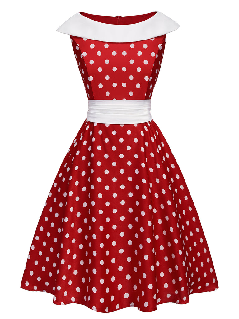 Red 1950s Dots Patchwork Swing Dress, vintage dress, retro fashion, rockabilly, pin-up fashion - perfect for women who love vintage and retro fashion