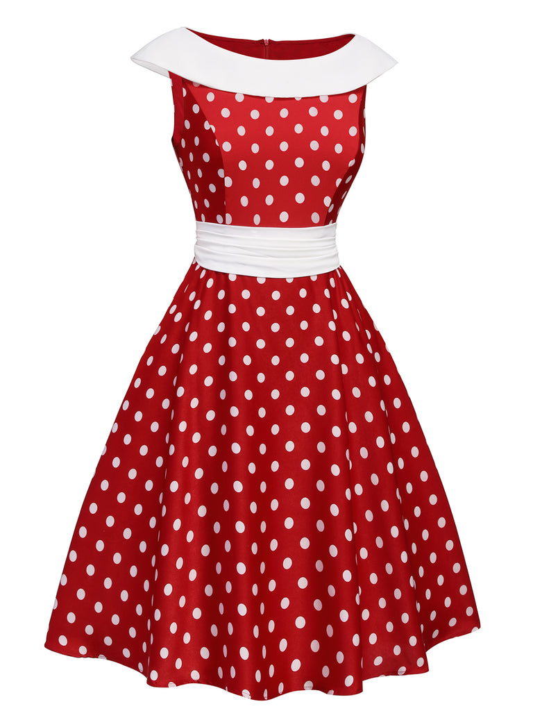 Red 1950s Dots Patchwork Swing Dress, vintage dress, retro fashion, rockabilly, pin-up fashion - perfect for women who love vintage and retro fashion
