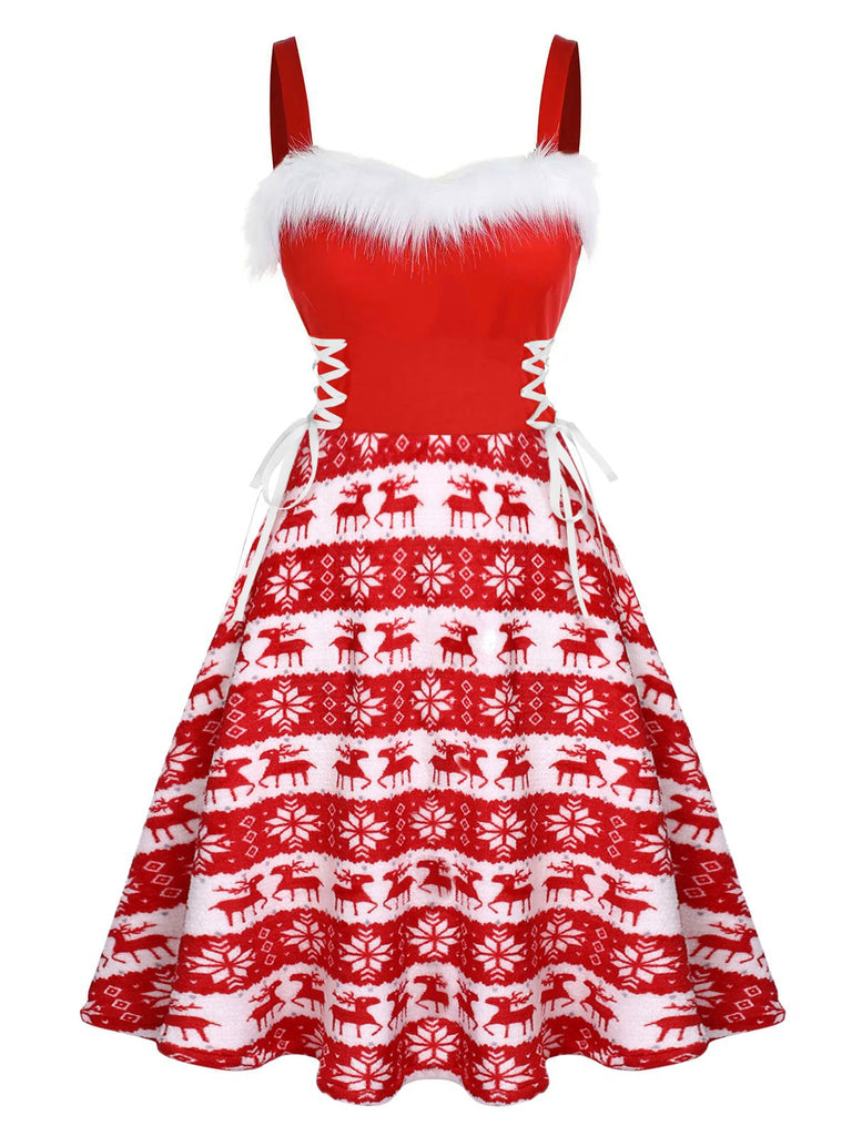Red 1950s Furry Strap Swing Dress: timeless style reimagined