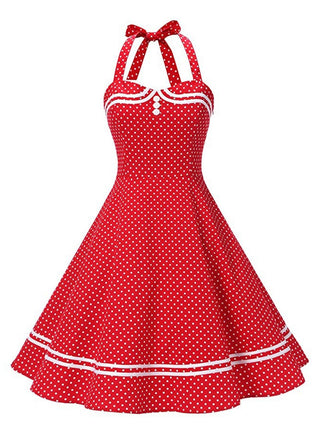 Red 1950s Halter Polka Dot Dress: timeless style reimagined