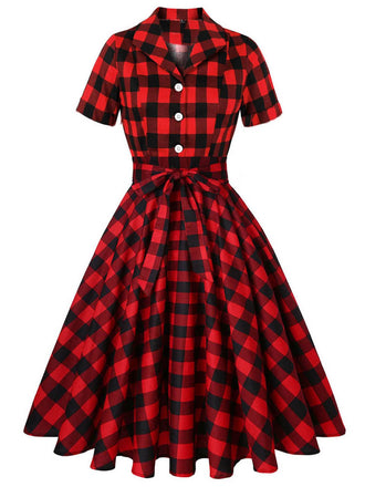 Red 1950s Plaid Bowknot Swing Dress: timeless style reimagined